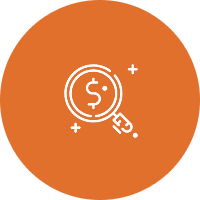 Magnifying glass with dollar sign icon.