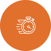 Speeding stopwatch icon on orange background.
